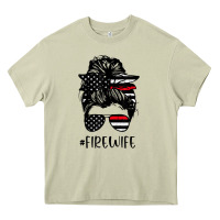 Fire Wife Messy Bun Firefighter Wife Thin Red Line Husband Heavy Core Tee | Teevron