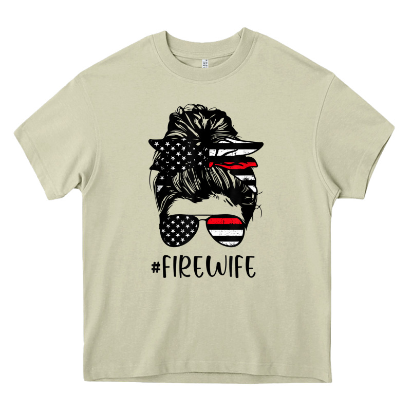 Fire Wife Messy Bun Firefighter Wife Thin Red Line Husband Heavy Core Tee by linhVisuals | Teevron