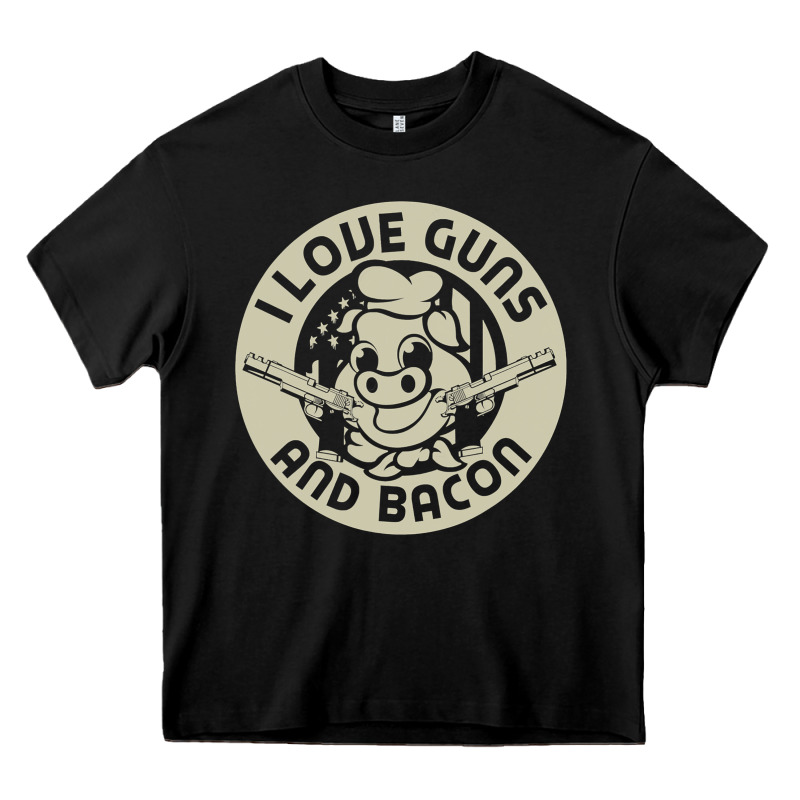 I Love Guns Bacon Pork Pig Funny Gun Heavy Core Tee by linhVisuals | Teevron