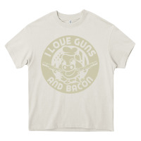 Cream i love guns bacon pork pig funny gun Heavy Core Tee - linhVisuals