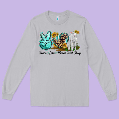 Peace Love Merino Wool Sheep Long Sleeve Tee Designed By Lillyallendesigns