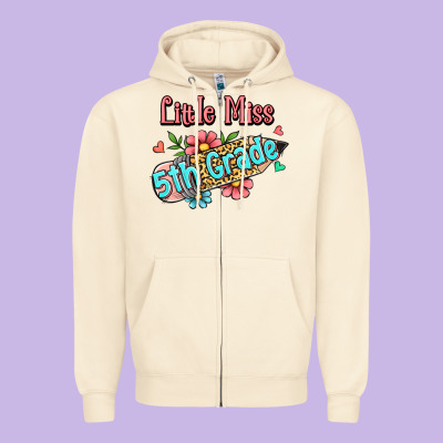Little Miss Fifth Grade Zipper Hoodie Designed By Jasminsmagicworld
