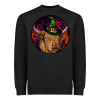 Black halloween highland cow round Heavyweight Sweatshirt - RanaPortraitStore