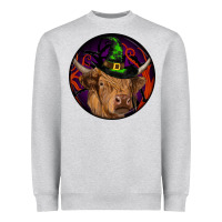 Heather Grey halloween highland cow round Heavyweight Sweatshirt - RanaPortraitStore