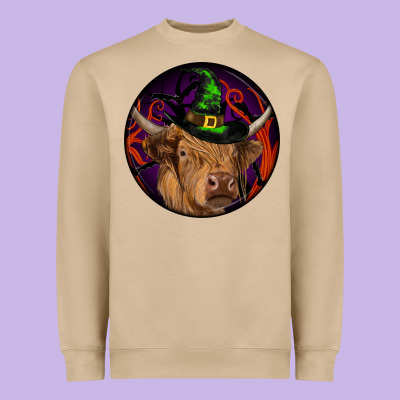 Halloween Highland Cow Round Heavyweight Sweatshirt Designed By Ranaportraitstore