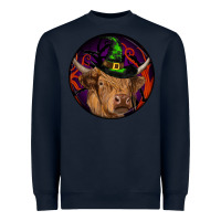 Navy halloween highland cow round Heavyweight Sweatshirt - RanaPortraitStore
