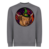 Storm halloween highland cow round Heavyweight Sweatshirt - RanaPortraitStore