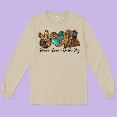 Peace Love Duroc Pig Long Sleeve Tee Designed By Lillyallendesigns