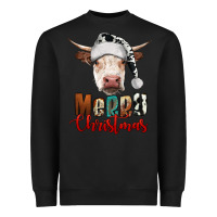Black merry christmas hereford cow Heavyweight Sweatshirt - RanaPortraitStore