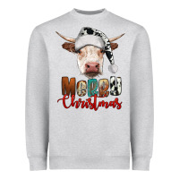 Heather Grey merry christmas hereford cow Heavyweight Sweatshirt - RanaPortraitStore