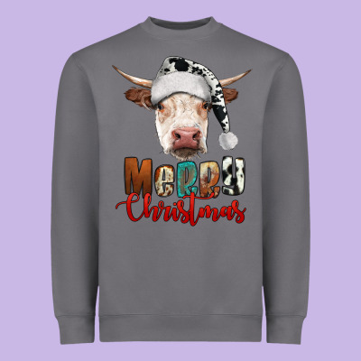 Merry Christmas Hereford Cow Heavyweight Sweatshirt Designed By Ranaportraitstore