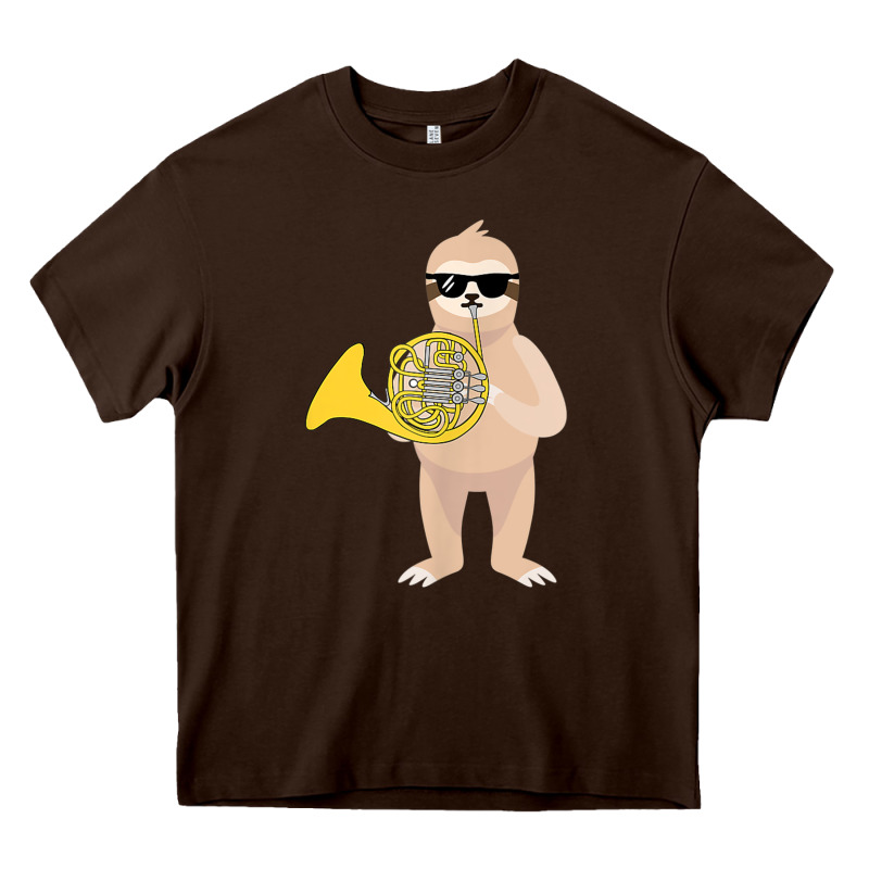Funny Sloth Wearing Sunglasses Playing French Horn Heavy Core Tee by linhVisuals | Teevron