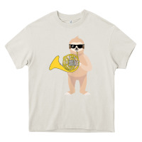 Cream funny sloth wearing sunglasses playing french horn Heavy Core Tee - linhVisuals