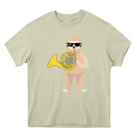Mossy funny sloth wearing sunglasses playing french horn Heavy Core Tee - linhVisuals