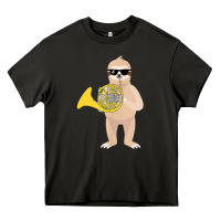 Asphalt funny sloth wearing sunglasses playing french horn Heavy Core Tee - linhVisuals