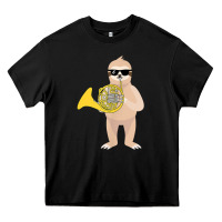 Black funny sloth wearing sunglasses playing french horn Heavy Core Tee - linhVisuals