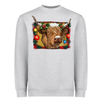 Heather Grey highland cow christmas Heavyweight Sweatshirt - RanaPortraitStore
