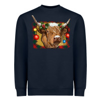 Navy highland cow christmas Heavyweight Sweatshirt - RanaPortraitStore