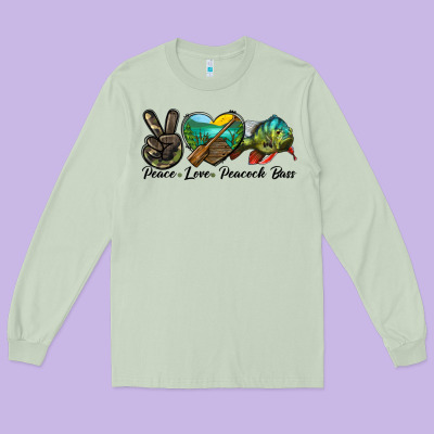 Peace Love Peacock Bass Long Sleeve Tee Designed By Lillyallendesigns