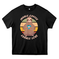 Black inhale coffee exhale love sloth namaste yoga lover Heavy Core Tee - linhVisuals