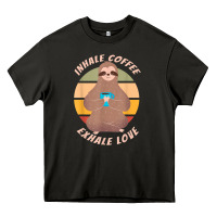 Asphalt inhale coffee exhale love sloth namaste yoga lover Heavy Core Tee - linhVisuals
