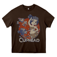 Chocolate Brown cuphead cala maria airplane attack t shirt Heavy Core Tee - linhVisuals