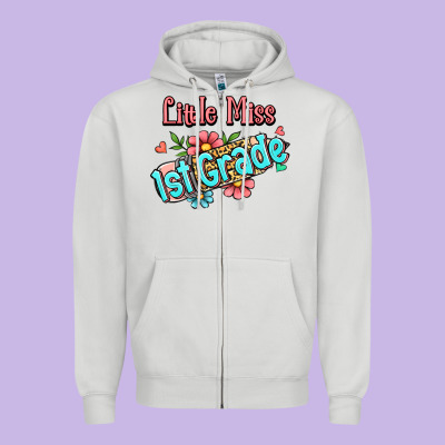 Little Miss First Grade Zipper Hoodie Designed By Jasminsmagicworld