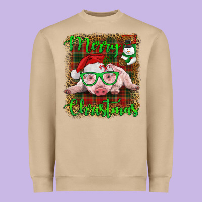Merry Christmas Baby Pig Heavyweight Sweatshirt Designed By Ranaportraitstore