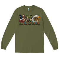Army Green peace love bald head eagle Long Sleeve Tee - LillyAllenDesigns