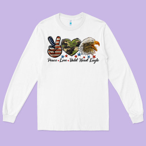 Peace Love Bald Head Eagle Long Sleeve Tee Designed By Lillyallendesigns