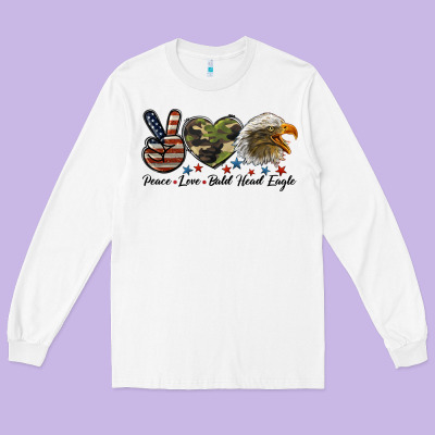Peace Love Bald Head Eagle Long Sleeve Tee Designed By Lillyallendesigns