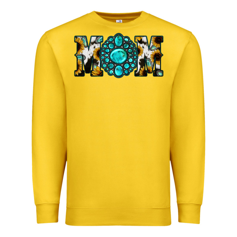 Sunflower Cowhide Turquoise Gemstone Mom Premium Sweatshirt by Jasminsmagicworld | Teevron