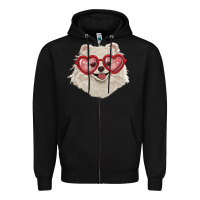 Black white pomeranian with love glasses Zipper Hoodie - RanaPortraitStore