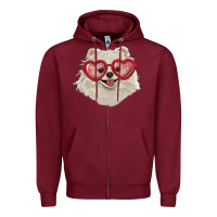 Burgundy white pomeranian with love glasses Zipper Hoodie - RanaPortraitStore