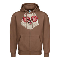 Chestnut white pomeranian with love glasses Zipper Hoodie - RanaPortraitStore
