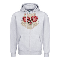 Heather Grey white pomeranian with love glasses Zipper Hoodie - RanaPortraitStore