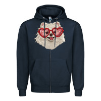 Navy white pomeranian with love glasses Zipper Hoodie - RanaPortraitStore