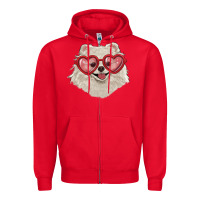White Pomeranian With Love Glasses Zipper Hoodie | Teevron