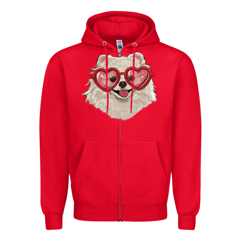 White Pomeranian With Love Glasses Zipper Hoodie by RanaPortraitStore | Teevron