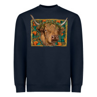 Navy highland cow fall Heavyweight Sweatshirt - RanaPortraitStore