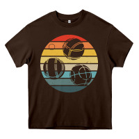 Chocolate Brown bocce ball t  shirt bocce ball silhouette on a distressed retro sunset Heavy Core Tee - linhVisuals