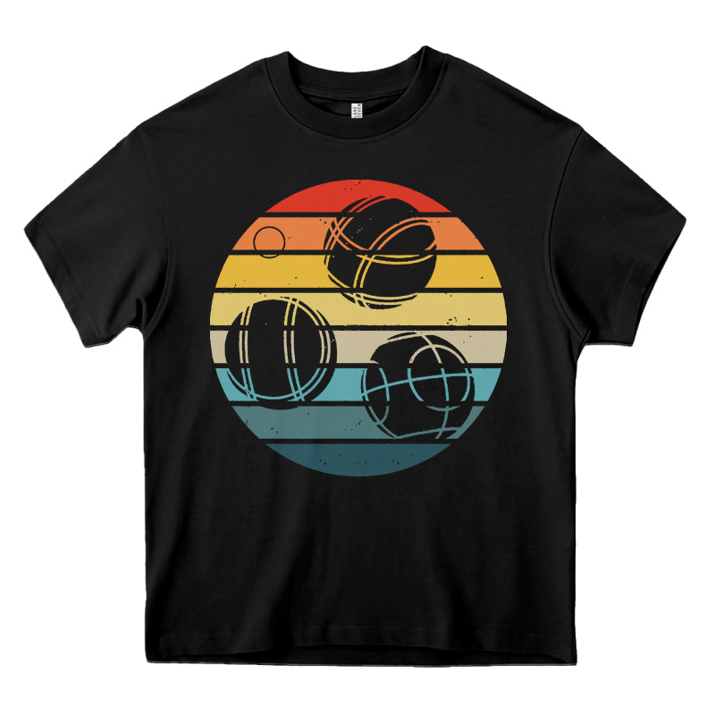 Bocce Ball T  Shirt Bocce Ball Silhouette On A Distressed Retro Sunset Heavy Core Tee by linhVisuals | Teevron