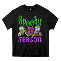 Black Spooky Season Coffee Cups Heavy Core Tee - FaDigitalArtStudio