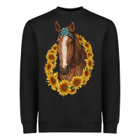 Black brown horse with gemstone and sunflowers Heavyweight Sweatshirt - RanaPortraitStore