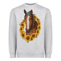 Heather Grey brown horse with gemstone and sunflowers Heavyweight Sweatshirt - RanaPortraitStore
