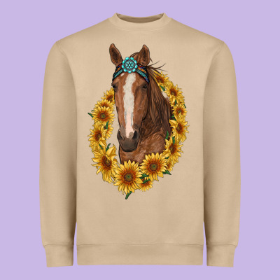 Brown Horse With Gemstone And Sunflowers Heavyweight Sweatshirt Designed By Ranaportraitstore