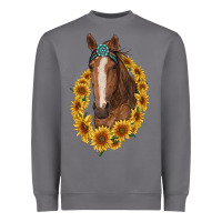 Storm brown horse with gemstone and sunflowers Heavyweight Sweatshirt - RanaPortraitStore