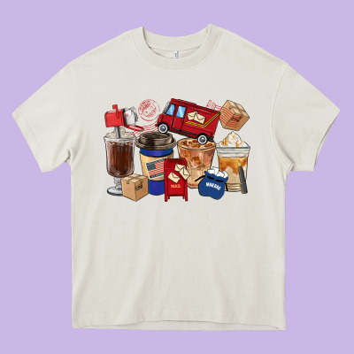 Postal Worker Coffee Cups Heavy Core Tee Designed By Fadigitalartstudio
