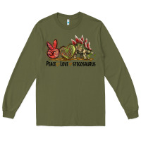 Army Green Peace Love Stegosaurus Long Sleeve Tee - LillyAllenDesigns