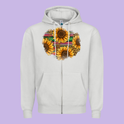 Sunflower Leopard Serape Patch Zipper Hoodie Designed By Jasminsmagicworld